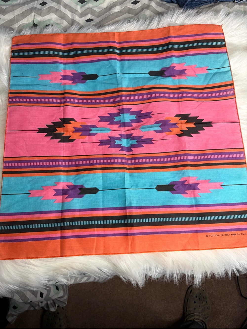 Vintage Colorful Aztec Western Bandana Made in the USA
